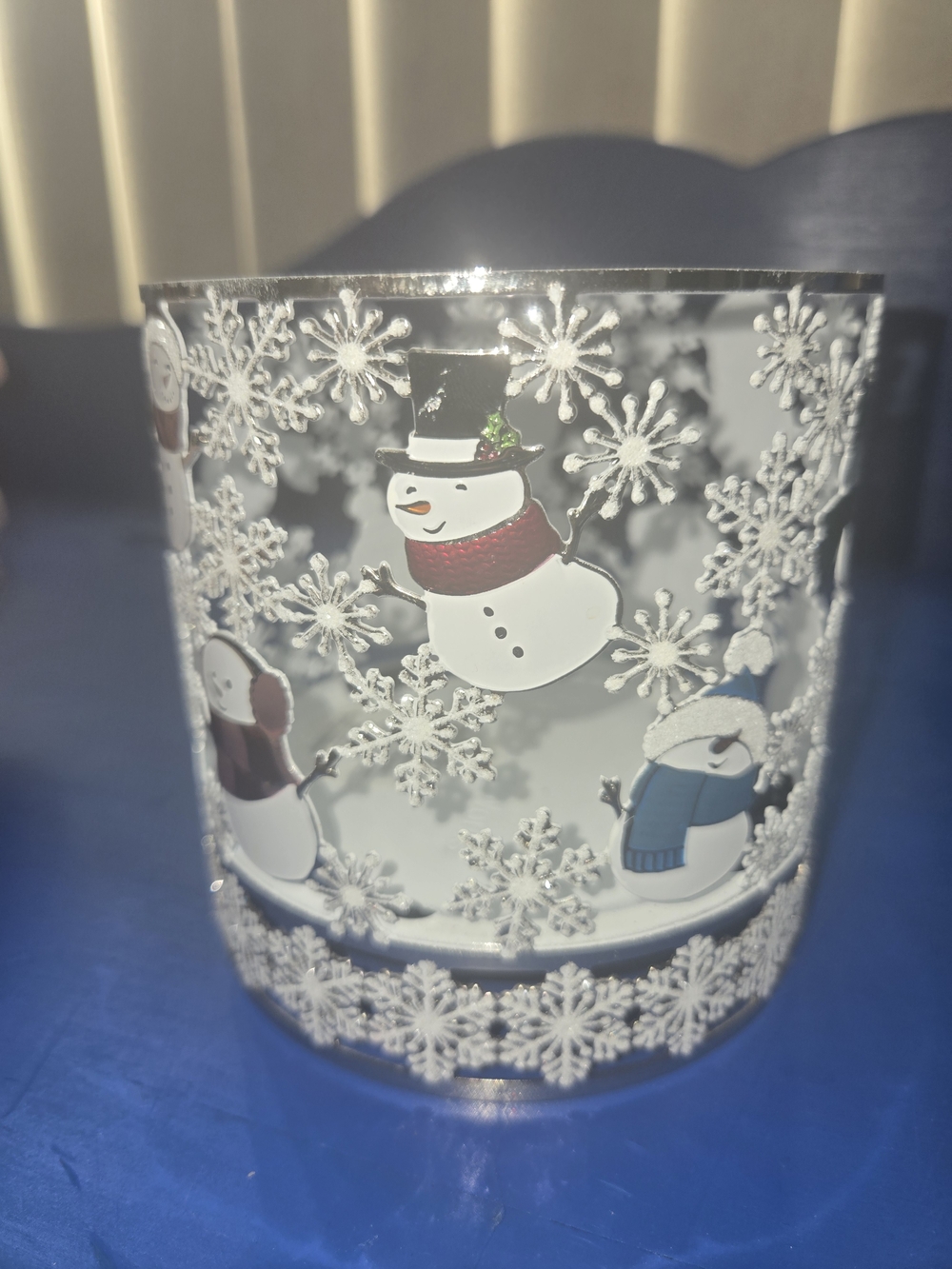 Festive Snowman Holiday Candle Holder - Silver & White